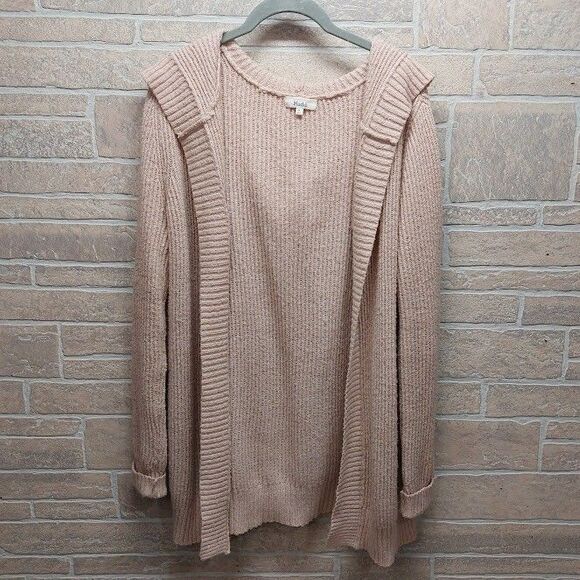 Mudd Women's Medium Light Pink Long Cardigan Duster Hooded Sweater Y2K - Picture 1 of 5